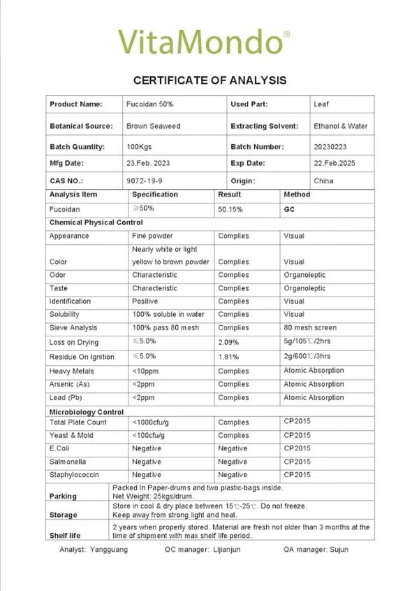 Fucoidan 50% COA All Tests VitaMondo