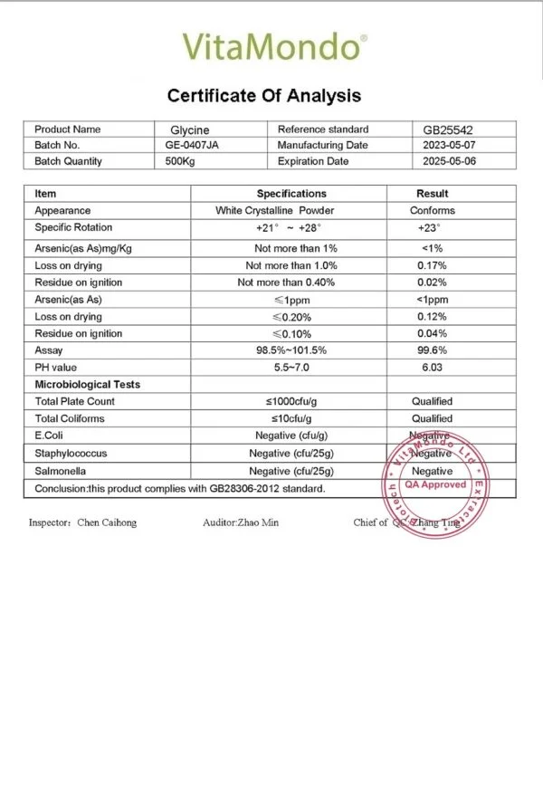 Glycine 99% COA VitaMondo