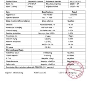 Premium NAC (N-Acetyl L-Cysteine) 99% COA