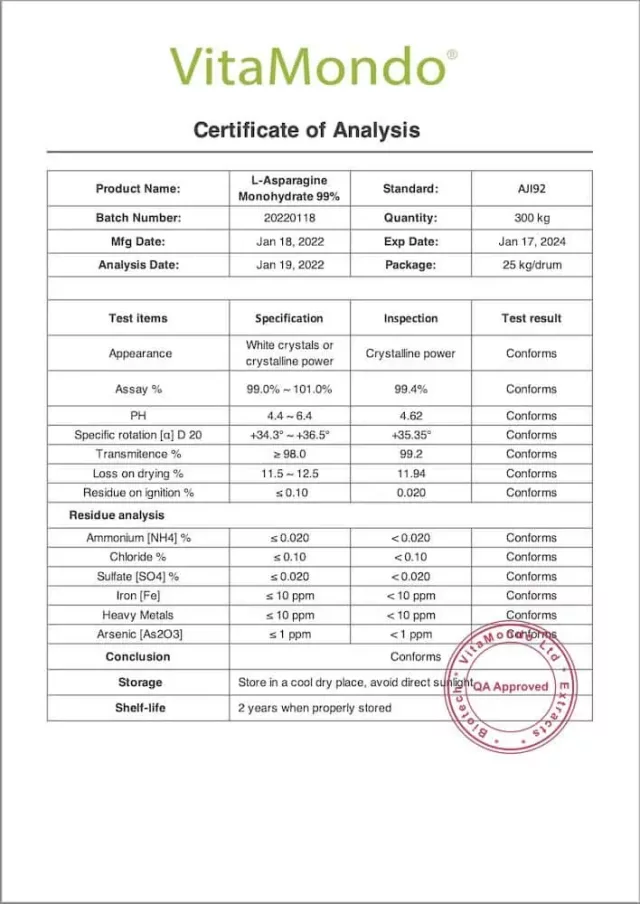 Premium L-Asparagine 99%: 100g-1kg – Antioxidant, Brain, Metabolism