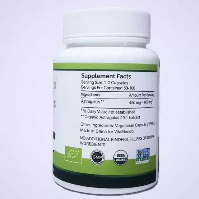 Organic Astragalus Supplement: 500 mg * 100 Capsules – Aging