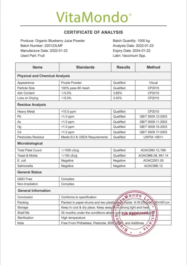 Organic Blueberry Juice Powder: 100g-1kg – Anthocyanins