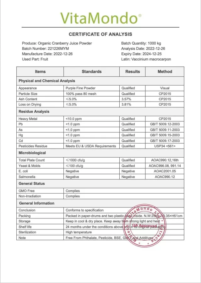Organic Cranberry Juice Powder: 100g-1kg – Polyphenols, UTI