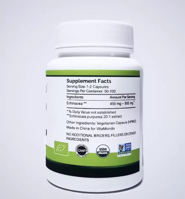 Organic Echinacea Capsules: 500 mg * 100 Caps – Flu, Immunity