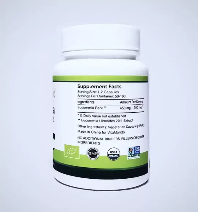 Organic Eucommia Ulmoides Capsules: 500 mg * 100 Caps – Bark