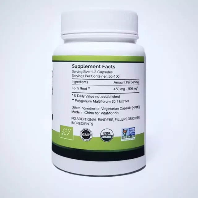 Organic Fo-Ti Root Capsules: 500 mg * 100 Capsules – Ho Shou Wu