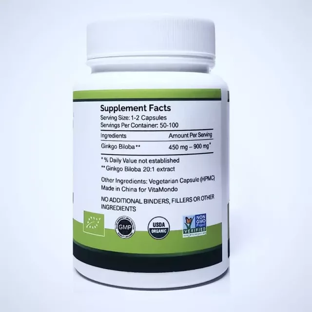 Organic Ginkgo Biloba Capsules: 500 mg * 100 Caps – Cognition