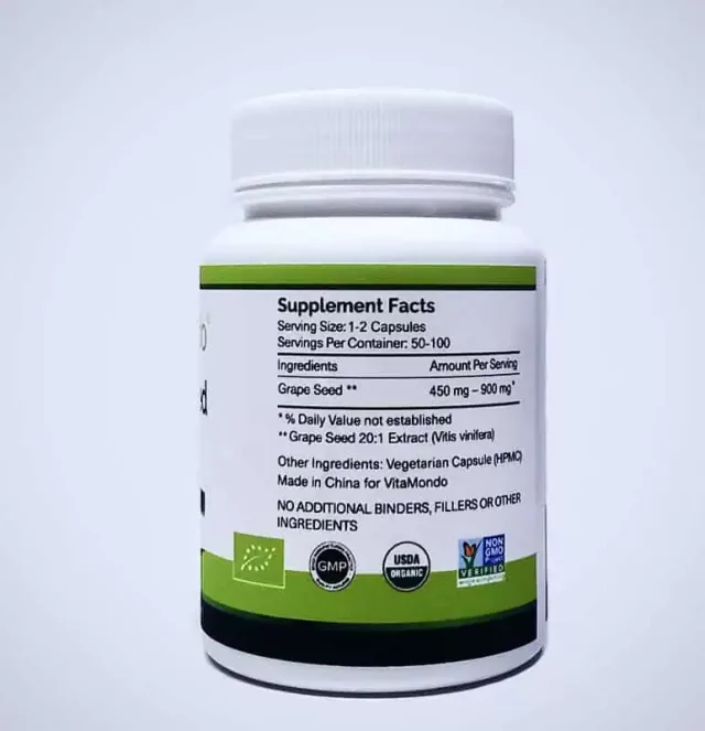 Organic Grape Seed Extract: 500 mg * 100 Capsules – OPC