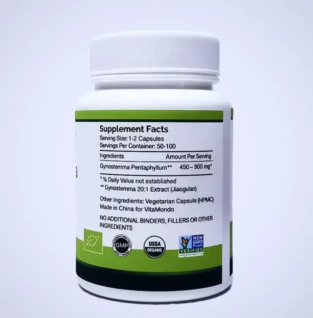 Organic Gynostemma Pentaphyllum: 500 mg * 100 Caps – Jiaogulan