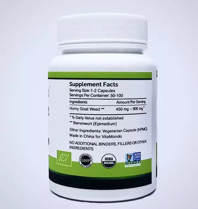 Organic Horny Goat Weed: 500 mg * 100 Capsules – Epimedium