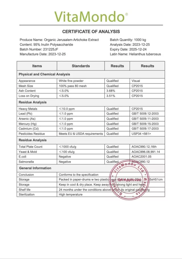 Organic Inulin 95%: 100g-1kg – Probiotic Fibers, Sunchoke Extract