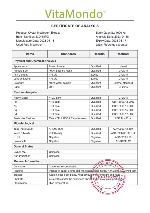 Organic Oyster Mushroom Extract Powder: 100g-1kg – Beta Glucans