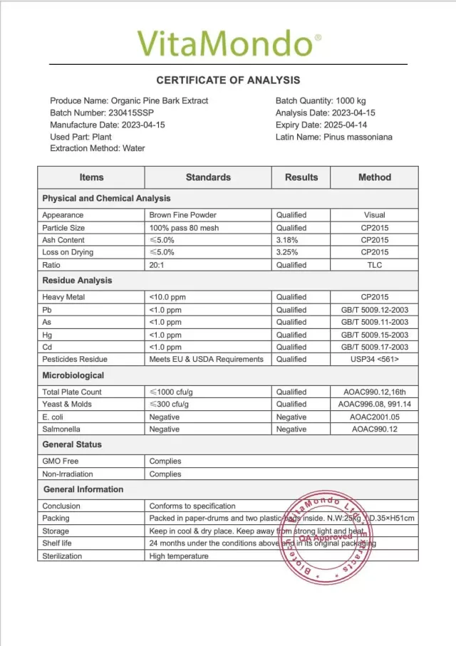 Organic Pine Bark Extract: 100g-1kg – 40% OPC Polyphenol