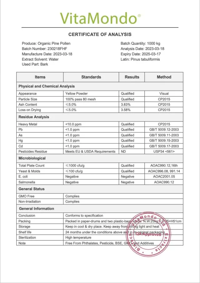 Organic Pine Pollen Supplement: 250 mg Tablets – Nutritious