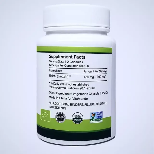 Organic Reishi Mushroom Supplement: 500 mg * 100 Caps