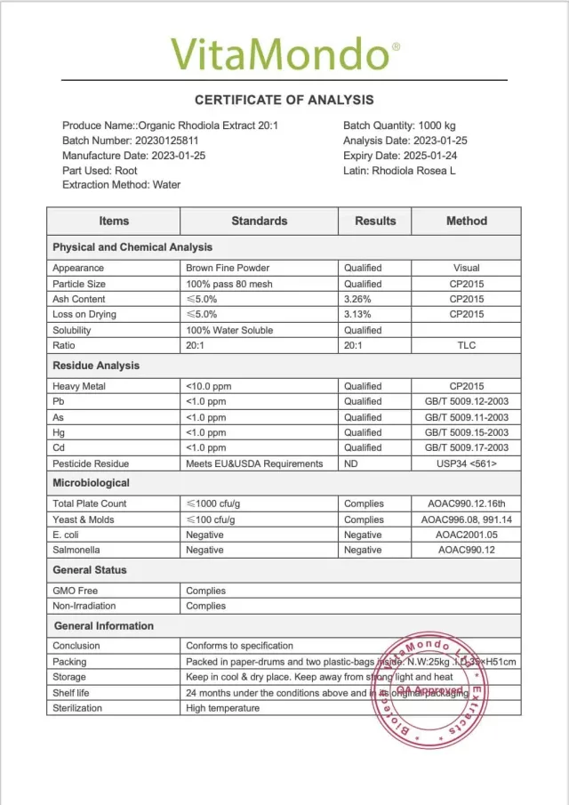 Organic Rhodiola Rosea Supplement: 500 mg * 100 Caps – Immunity