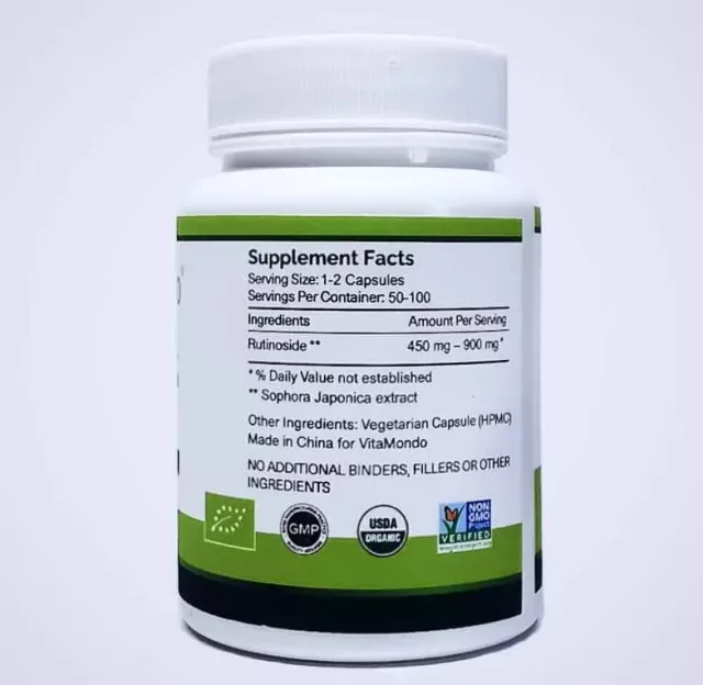 Organic Rutin Supplement 98%: 500 mg * 100 Capsules – Rutoside