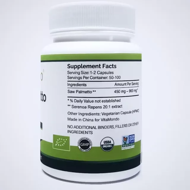 Organic Saw Palmetto Supplement: 500 mg * 100 Capsules