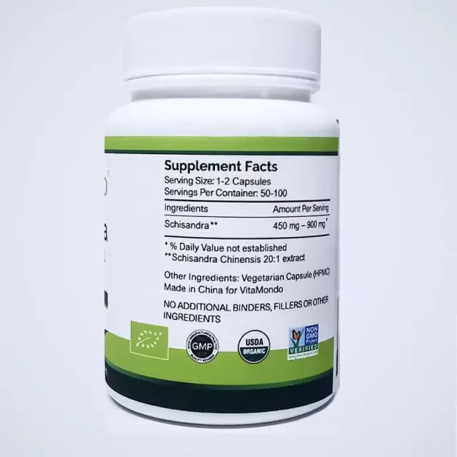 Organic Schisandra Berry Supplement: 500 mg * 100 Capsules