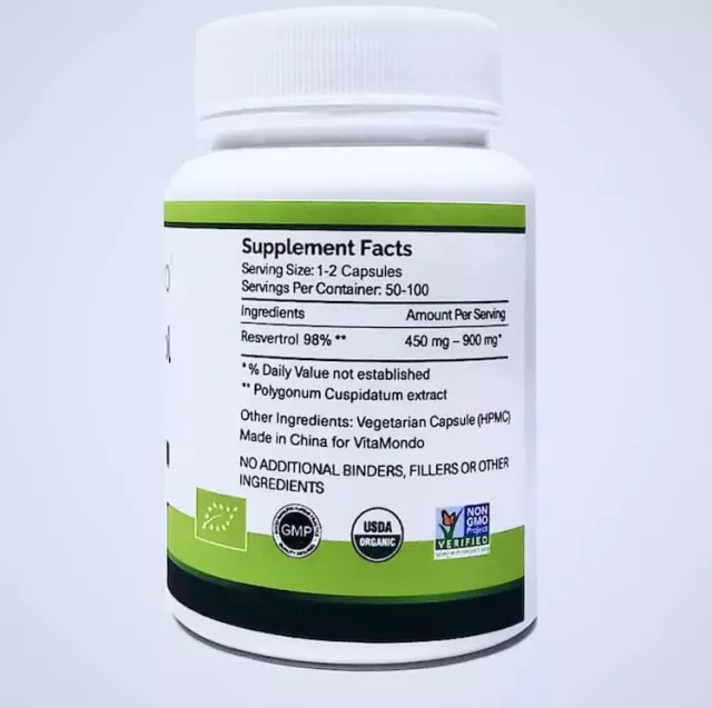 Organic Trans Resveratrol Supplement 98%: 500 mg * 100 Caps – Heart