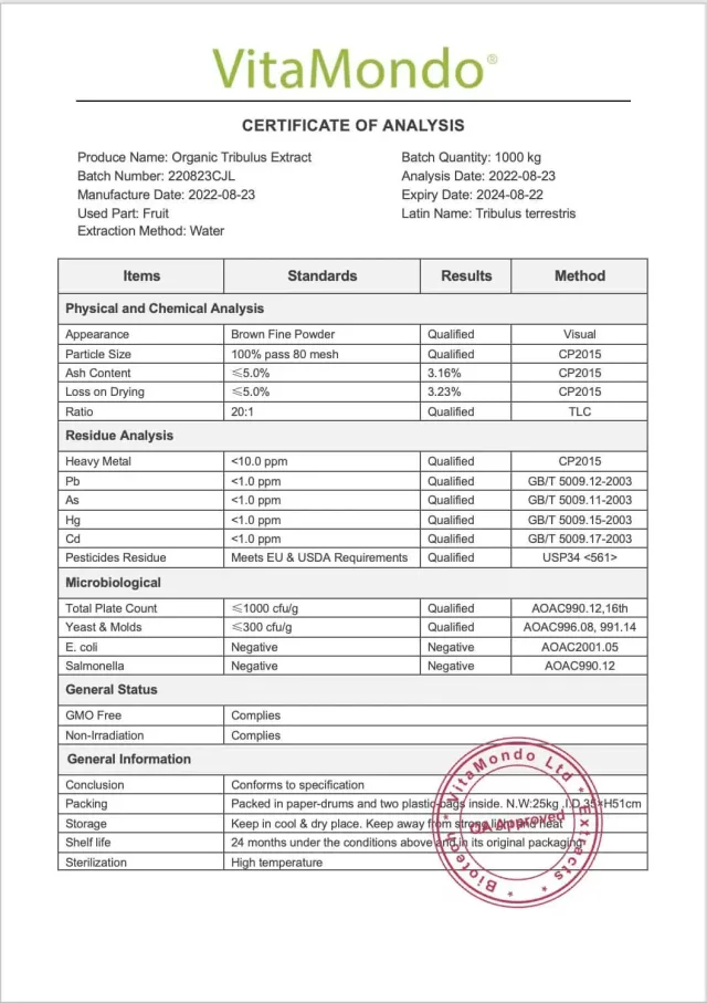 Organic Tribulus Terrestris Supplement: 400 mg * 100 Caps