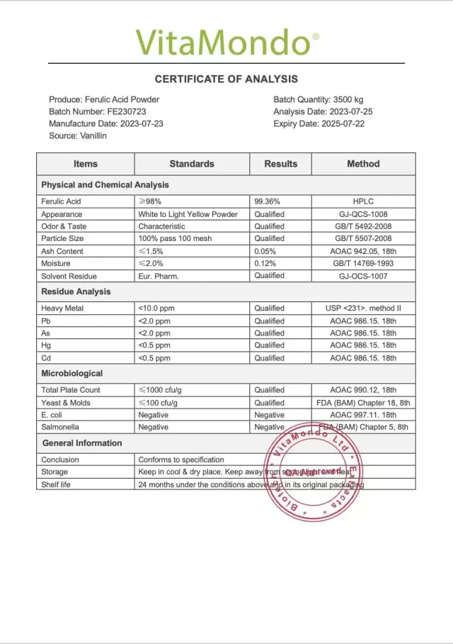 Premium Ferulic Acid 98%: 100g-1kg – Antioxidant, Skin, HBP