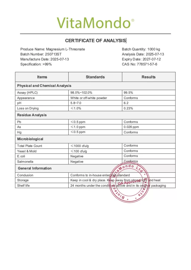 Magnesium L-Threonate 100% COA New