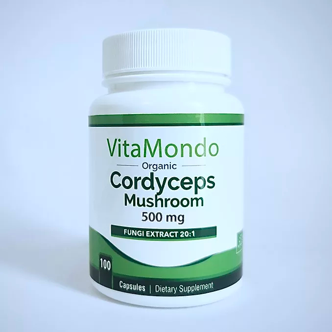 Organic Cordyceps Supplement Capsules Front Organic Cordyceps Supplement Capsules Front